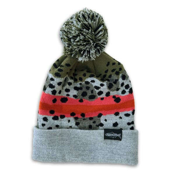 RepYourWater Knit Hat, Pom Pom Rainbow Trout Skin